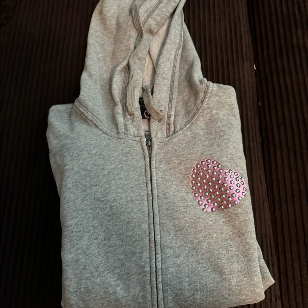 PINK by Victoria’s Secret, grey hoodie embellished with pink hearts/studs Size M - Picture 14 of 14